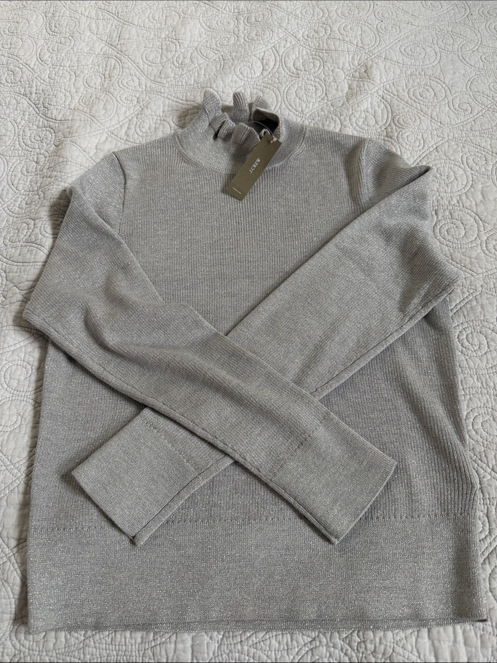 J. Crew Silver Metallic Ribbed Mock Neck Sweater
